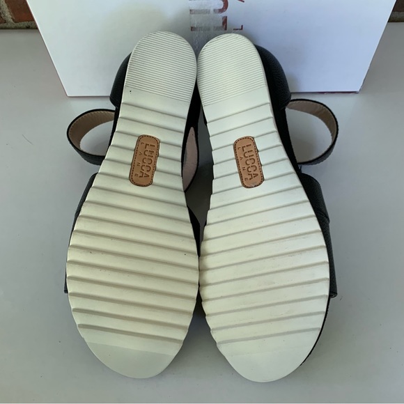 Lucca Lane Fifi Black Leather Strappy Wedge Sandals Size US 7 M - Picture 6 of 9